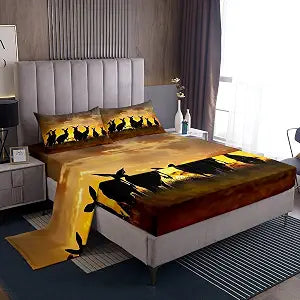 Manfei Cute Kangaroo Sheet Set Queen Size, Kangaroo Silhouette Print Bedding Set for Kids Boys Girls, Wild Animals Theme Bed Sheet Set 4pcs with 1 Fitted Sheet +1 Flat Sheet + 2 Pillowcases