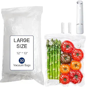 30-Pack Large Vacuum Sealer Bags & 2 Bonus Sealing Clips, Compatible with Chef Preserve BPA-Free (12 x 13 in) Reusable Food Storage Bags for Freezer, Microwave, Sous Vide Leak-Proof