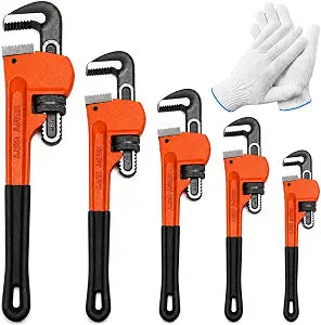 5-Piece Heavy Duty Pipe Wrench Set, 8"/10"/12"/14"/18" Plumbing Wrench