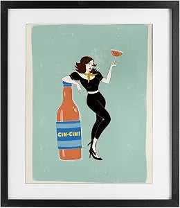 Vintage Italian Cheers Poster, 13 x 16 Inch Framed Print Under Glass