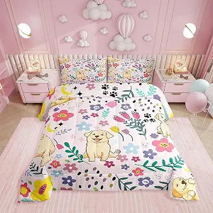 Erosebridal Floral Dog Comforter Boys Girls Pink Dog Bedding Set Twin