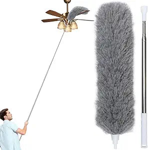 100" Extra-Long Microfiber Feather Duster, Extendable Pole Dusters, Telescoping Cobweb Duster for Cleaning, Bendable and Washable Microfiber Head, Cleaner for High Ceiling, Fan, Furniture