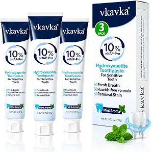 10% Hydroxyapatite Toothpaste 3 Packs, Fluoride Free Nano Hydroxyapatite Toothpaste, Protects Enamel and Strengthens Teeth, Clean Breath and Cares for Oral Health Mint Flavor 9.52 OZ