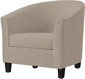 2 Piece Tub Chair Covers with Cushion Cover, Stretch Jacquard Furniture Cover,Armchair Protector Slipcover Removable Machine Washable (Camel)