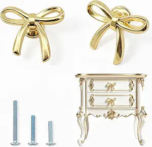 6 Pcs Gold Bow Knobs, Decorative Cabinet Drawer Pull Handles