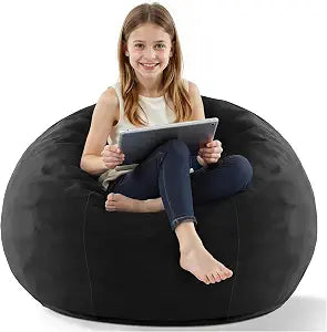 HABUTWAY 2FT Bean Bag Chair, 2' Beanbags Small Bean Bag Chairs with Filling, Teardrop Bean Bag Chair Luxurious Velvet Ultra Soft Fur with Removable Cover (Black)