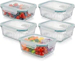 5-Packs, 36 Oz Glass Meal Prep Containers with Snap Locking Lids Glass Food Containers,Airtight Lunch Container,Microwave, Oven, Freezer and Dishwasher