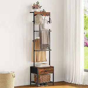 Snughome 5-Tier Blanket Ladder with Drawer & Hooks, Storage Rack for Home