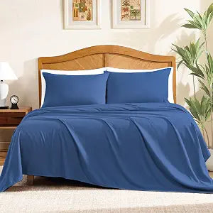 ClevaHome Queen Size Sheets, 4-Piece Fitted Queen Sheets, Navy Blue