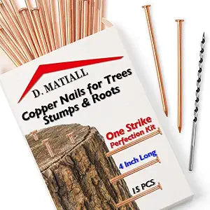 15pcs 4 Inch Long Copper Nails for Killing Trees One Strike Perfection Kit with Wood Auger Bit Effective Removal for Stumps, Roots & Landscaping Eco-Friendly & Easy to Use