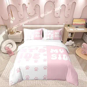 Manfei Cute Cat Paw Print Bedding Set Boys Girls Cat Side My Side Duvet Cover Kawaii Kitten Animal Pet Comforter Cover Kids Bedroom Decor 2Pcs Twin 100% Cotton,No Comforter