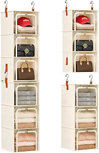 Homsorout 6-Tier Modular Hanging Closet Organizer Shelves, Beige