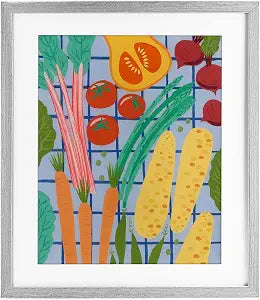 Veggie Harvest Checkered Kitchen, 13 x 16 Inch Framed Print Under Glass