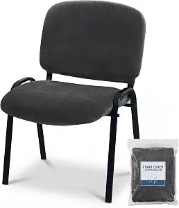 Deisy Dee Stretch Velvet Slipcover for Stacking Chairs - Universal Fit for Office, Conference, Waiting Room & Guest Chairs (Back & Seat Covers) (Black)
