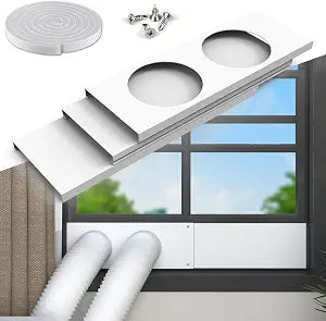 Flamorrow Dual Hose Portable Air Conditioner Window Kit, 5.9" Diameter Adjustable Window Seal Plates with Foam Seal Strip, Sliding AC Window Vent Kit for Exhaust Hose, White