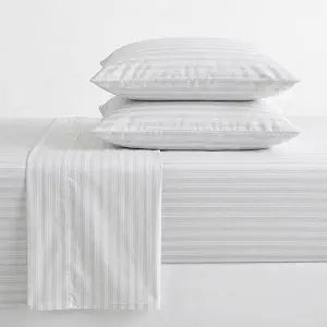Martha Stewart - Full Sheet Set with Fitted Sheet & Pillowcases, Soft & Lightweight Bedding, Deep Pocket, Tate Stripe Grey