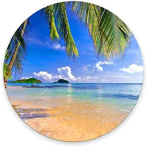 Mouse Pad, Shore Palms Tropical Beach Mouse Pads with Design, Round Washable Cloth Personalized Mouse Mat, Gaming Office Home Non-Slip Rubber Base Computer Mousepad 7.97.90.12 inches