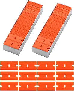 FOSHIO Plastic Razor Blades 200PCS Double Edged 1.5 Inch Suit for Razor Blade Scraper, Plastic Scraper for Remove Decals Stickers Adhesive Label and Glass Clean, Orange