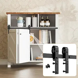 Upgraded 2.5FT Mini Folding Sliding Barn Door Hardware Kit for 2 Doors,Easy Install,Small Cabinet Barn Door Hardware Track Kit for TV Stand, Cupboards, Storage Cabinets(No Cabinet)