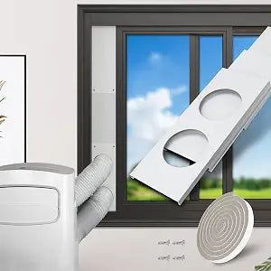 GCGOODS Portable AC Window Kit, Air Conditioner Daul Hose Window Seal Plates Kit for 5.9" Diameter Sliding and Hung Windows, Double Hole Design with Foam Seal Tape, Universal Sealing Panels