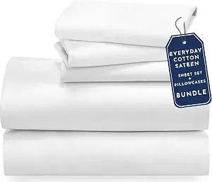 California Design Den 5 Piece Twin Size Sheet Set with 3 Pillowcases - Soft 100% Cotton Sateen (White)