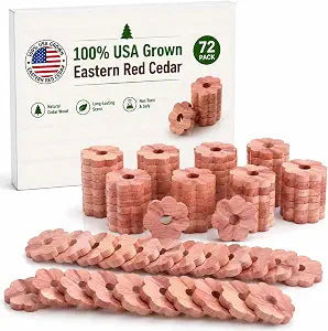 72 Pack Eastern Red Cedar Rings for Clothes Storage, Natural Flower Cedar Blocks for Closet, Wardrobe, Drawers, Shoe Storage & Hangers, Subtle Wood Scent
