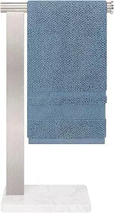 Stainless Steel L-Shaped Hand Towel Holder, SUS304 Bathroom Towel Rack with Thickened Base for Countertop Vanity (Brush Nickel, Square Base)
