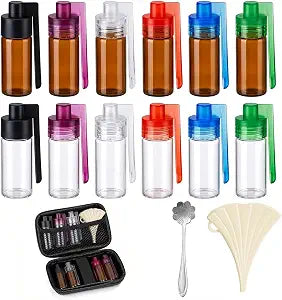 15PCS Spice Containers with Spoon Set, Mini Travel Portable Camping Seasoning Jars Vial with Storage Bag & Foldable Funnels & Stainless Steel Spoon
