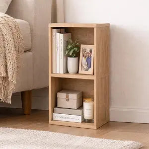 2 Cube Storage Organizer Wooden Bookshelf, 2 Cube Shelf Bookcase, Small Bookshelf Storage Organizer, 2 Cube Storage Shelf for Bedroom, Small Bookshelf for Living Room and Office (Oak)