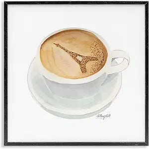 Eiffel Tower Latte Travel, 12 x 12 Inch Framed Gicle Print