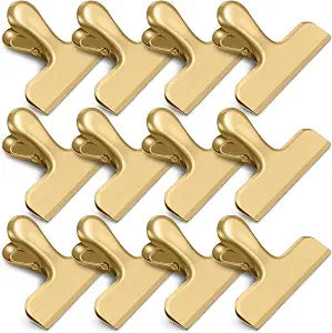 12 Pack Chip Clips, Stainless Steel Chip Bag Clips & Food Clip, Heavy Duty Bag Clip for Food Storage, Perfect for Kitchen Office Usage (Gold)