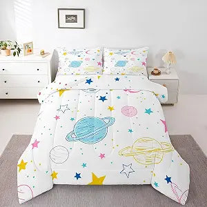 Girls Galaxy Comforter Set Full Outer Space Bedding for Boys Girls Solar System Bedding Comforter Sets Universe Themed Bedroom Decor Duvet Insert Space Planet The Earth Print Quilt 3 Pieces