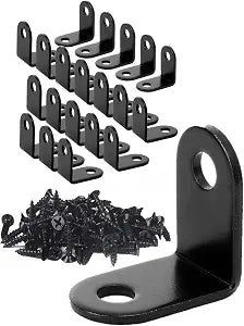 0.75x0.75 Inch Corner Brace L Bracket Black Steel, Pack of 20 with Screws Included, Heavy Duty 2-Hole Design, Rust-Resistant Angle Bracket for Wood, Furniture, Shelves.