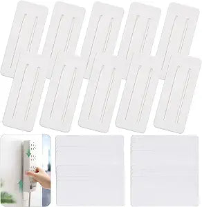 Self Adhesive Power Strip Holder 10 Pack - No Drill Extension Block Wall Mount Fixator - Easy to Install Sliding Design - for Home, Kitchen, Office - Attaches to Wood, Plastic, Metal, Ceramic