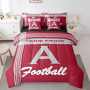Feelyou Letter A Initial Comforter Set with Sheets 7 Piece Twin Size Football Bedding Set for Kids Boys Girls Team Pride Bed in a Bag Alphabet Room Decor Soft Lightweight Microfiber