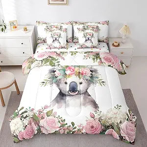 Erosebridal Koala Comforter Set, Cherry Blossom Bedding, Twin 7 Pieces