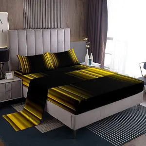 Feelyou Geometric Abstract Ombre Sheet Set Men Adults Teens Yellow and Black Striped Bed Sheets Kids Boys Girls Simple Modern Bed Set Bedroom Collection 4Pcs Queen Size