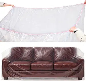 Plastic Couch Cover Furniture Cover with Elastic Band, Clear Sofa Cover Protector for Moving and Storage, Waterproof & Dustproof Moving Bags for Couch Slipcover 92W x 42D x 42H Inches (Sofa)