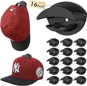 HOUSE DAY Adhesive Hat Hooks for Wall 16 Pack, Black