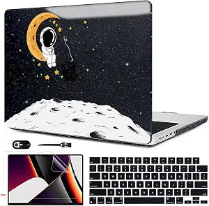 for MacBook Pro 14 inch Case 2026 2025 2024-2021 Model A3426 A3427 A3434 A3401 A3112 A2992 A2918 A2779 A2442 M5 M4 M3 M2 M1 Pro/Max, Shiny Pattern Plastic Hard Shell Cover, Astronaut Moon