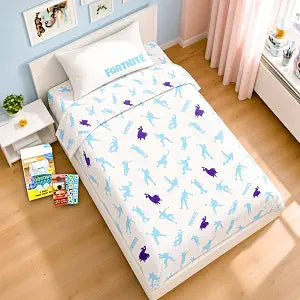 Fortnite Twin Bedding Set - Bundle with Video Game Flat Sheet, Fitted Sheet, Pillowcase, Stickers, More | Fortnite Bedroom Decor for Kids, Boys, Girls