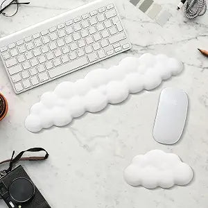 2 PCS Keyboard Cloud Wrist Rest, Memory Foam Keyboard Palm Rest with Non-Slip Base Ergonomic Keyboard Wrist for Pain Relief, Soft Wrist Rest for Office, Computer, Laptop, Gaming Office (White)