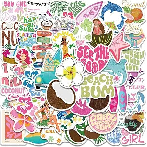 Cute Coconut Girl Summer Aesthetics Waterproof Water Bottle Stickers 50PCS