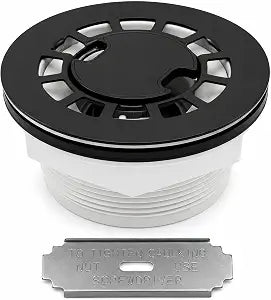 No-Caulk 2 Inch Shower Drain Kit with Lift-Out Hair Catcher for Shower Pan, Round Matte Black Shower Floor Drain with 4-1/4" 304 Stainless Steel Grid Strainer Cover, for Bathroom
