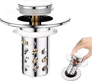 Sink Drain Strainer, Pop Up Bathroom Sink Stopper Drain Hair Catcher Silver, 1 pcs