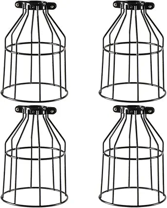 Farmhouse Vintage Industrial Metal Wire Cage, Old Open Style Lamp Guard Adjustable for Hanging Pendant Lighting, Perfect DIY Lamp Shade Replacement Accessories, Pack of 4.