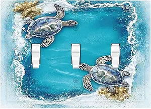 Decorative Switch Plates Sea Turtle Beach Waves Gold Mine 3 Gang Wall Plate Triple Toggle Light Switch Cover Faceplate Electrical Wall Panels For Kids Room Nursery Decor