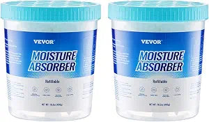 VEVOR Moisture Absorber Bucket, 2 Packs 16.2 oz Hi-Capacity Moisture Absorber Bucket with 800ml Storage Area & Reusable Outer Bucket for Long-Term Use, Fragrance Free Moisture Absorber for Fresher Air
