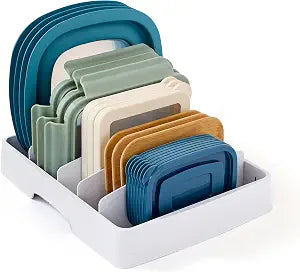 YouCopia StoraLid Food Container Lid Organizer for Kitchen Cabinet Storage with 5 Adjustable Dividers, 10.5''D 13.4''W 3.3''H, Large Classic Edition, White