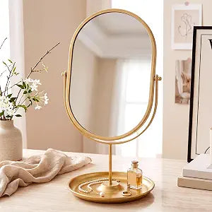 Oval Vanity Table Mirror with Stand Vintage Metal Makeup Mirror